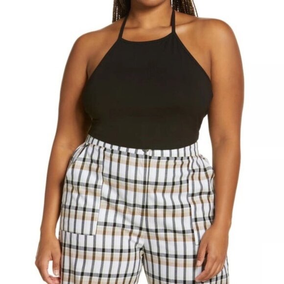 NEW Nordstrom BP Black Halter Top Size 1X Layering Minimalist Basic Crop 2021 - Picture 1 of 7
